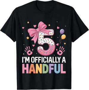Kids 5 I'm Officially A Handful Donut Lover 5th Birthday Pink Bow T-Shirt - T-Shirt | Black