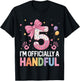 Kids 5 I'm Officially A Handful Donut Lover 5th Birthday Pink Bow T-Shirt - T-Shirt | Black
