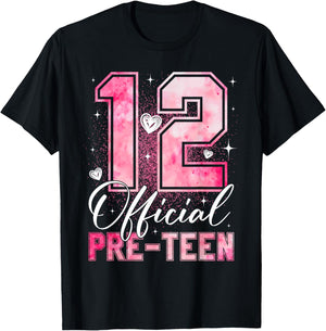 12 Years Old Official Pre-Teen 12th Birthday Girls Kids T-Shirt - T-Shirt | Black
