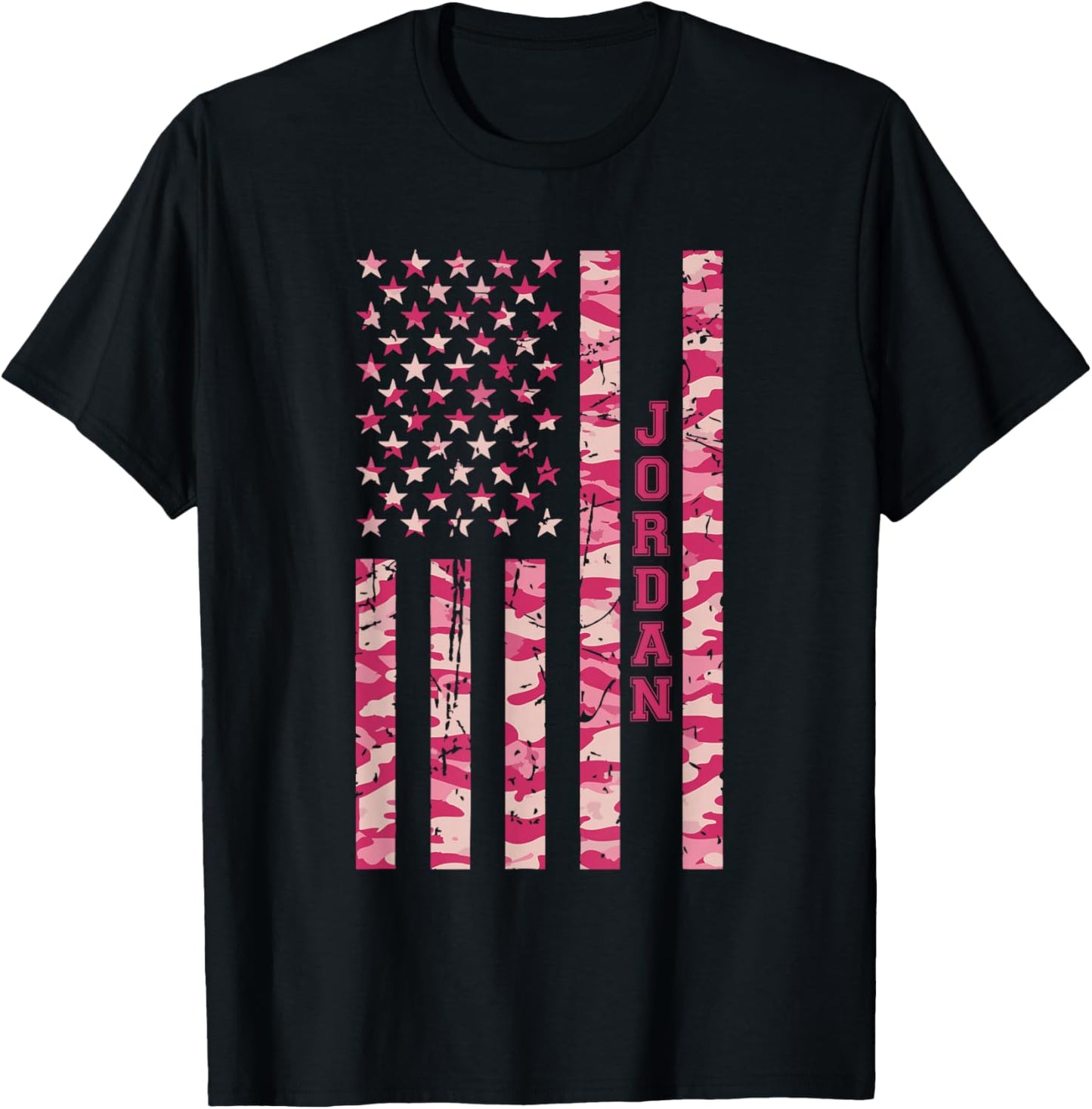 Jordan Middle Eastern Country Pink Camo USA Flag Distressed T-Shirt - T-Shirt | Black