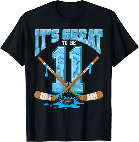 11th Birthday Hockey Lovers It's Great to Be 11 Years Old T-Shirt - T-Shirt | Black