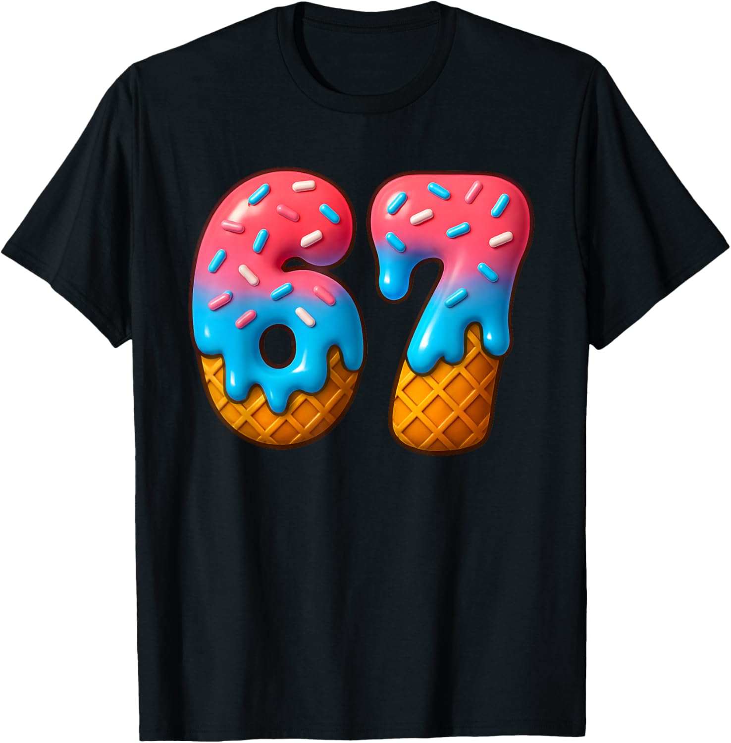 67 Meme Ice Cream Drip 6 7 Gen Alpha Slang Funny Six Seven T-Shirt - T-Shirt | Black