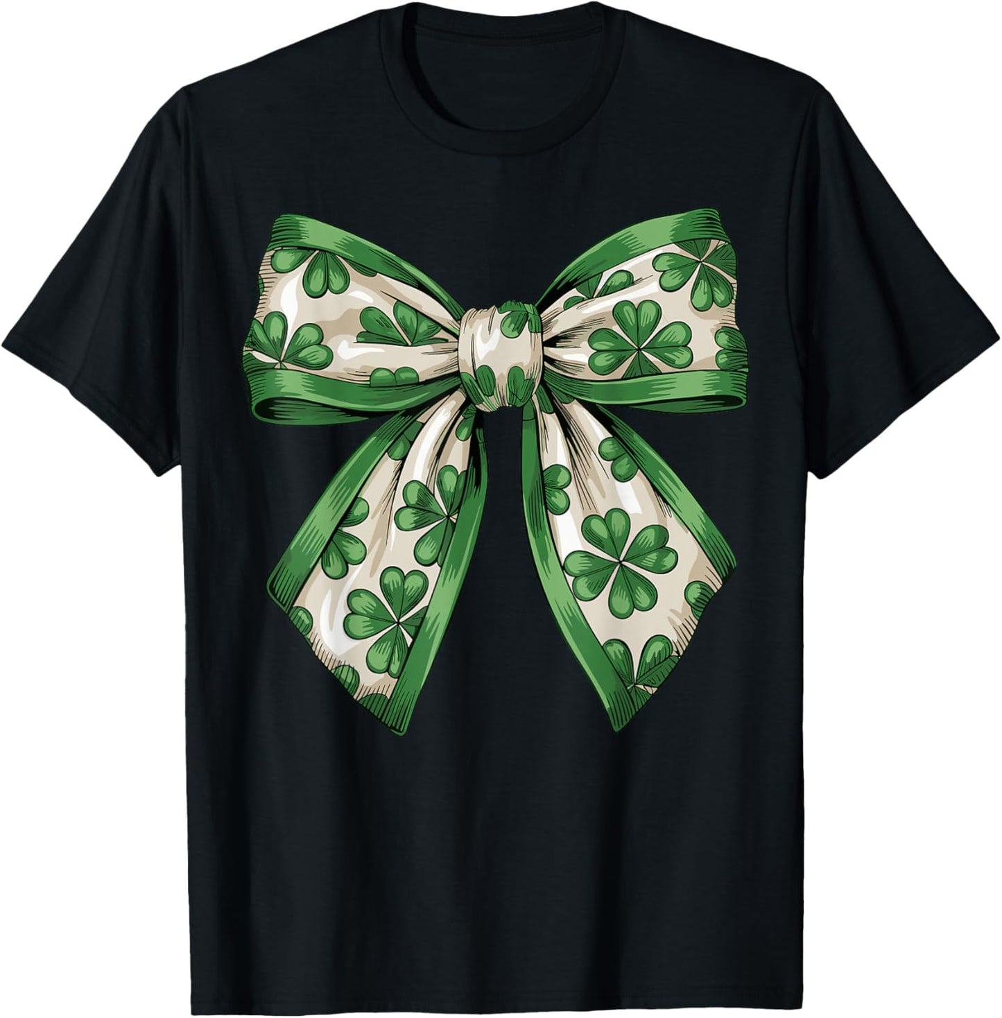 Vintage Saint Pattys Shamrock Coquette Bow Clover Girls T-Shirt - T-Shirt | Black