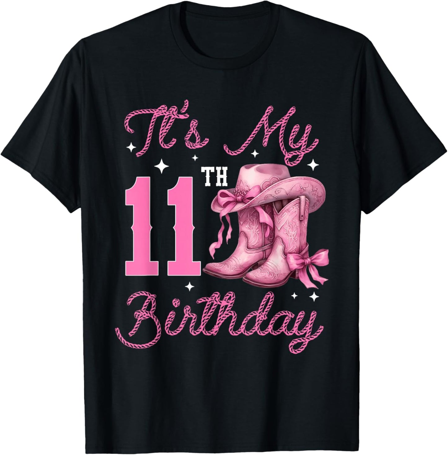 11 Year Old Bday Girl It’s My 11th Birthday Western Cowgirl T-Shirt - T-Shirt | Black