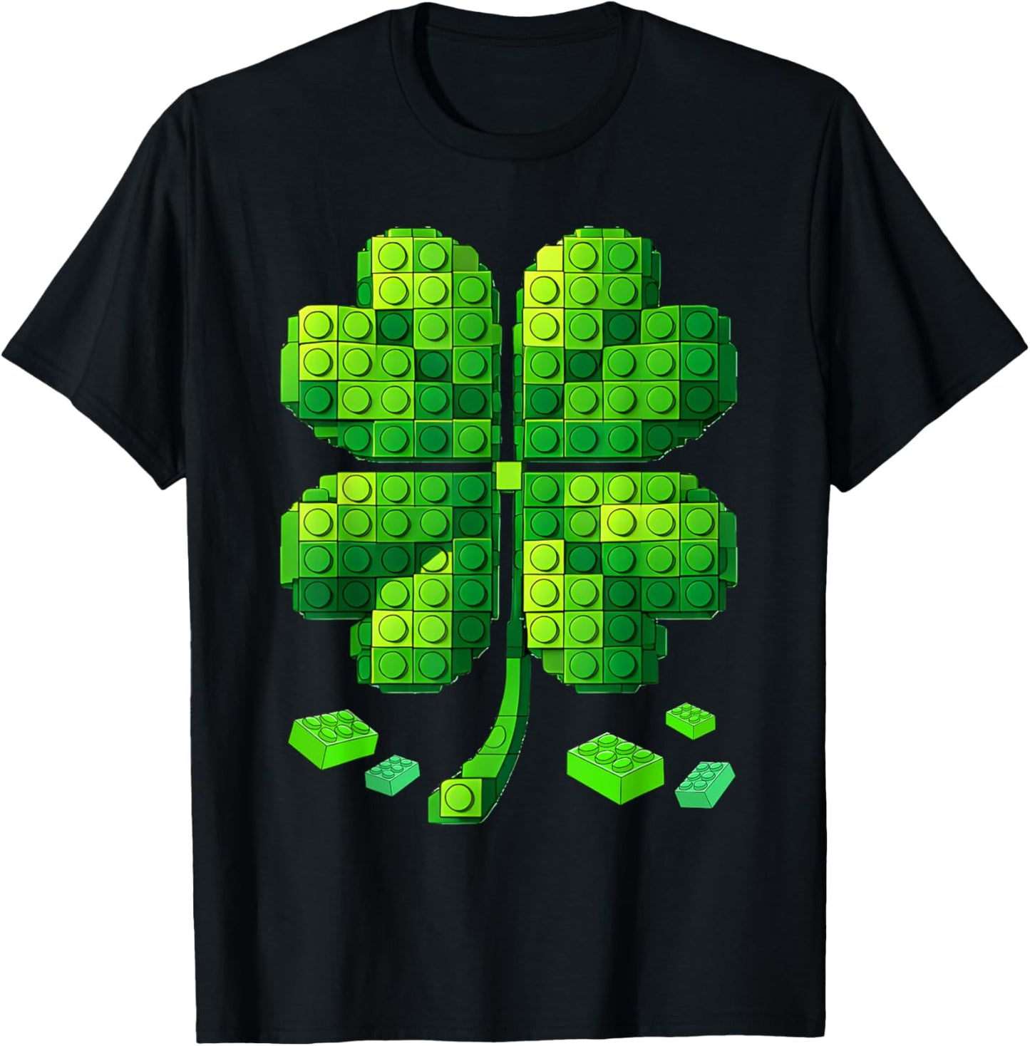 St Patricks Day Building Blocks Shamrock Bricks Kids Builder T-Shirt - T-Shirt | Black