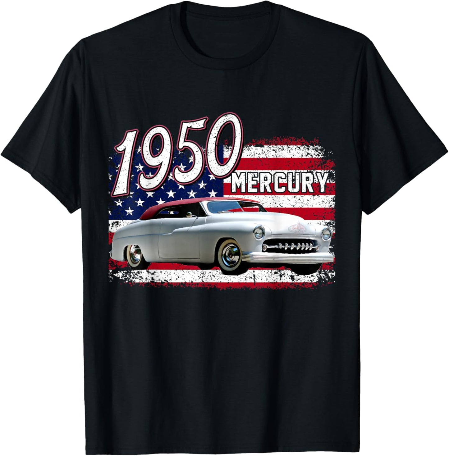 1950 50 Mercury Classic Vintage Old Car USA Flag T-Shirt - T-Shirt | Black