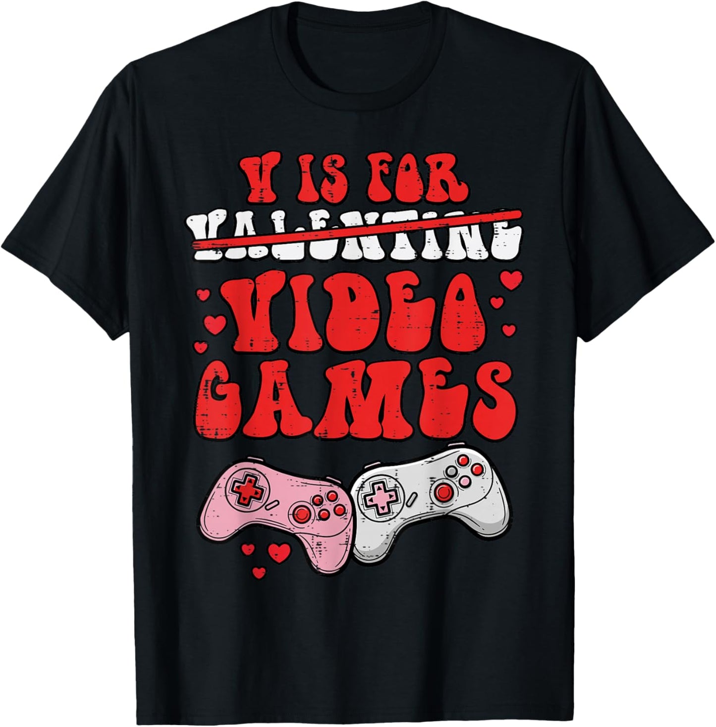 V is for Valentine Video Games Valentines Day Gamer Boy Kids T-Shirt - T-Shirt | Black