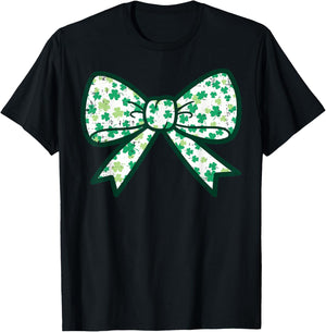 St Patricks Day Bow Ribbon Saint Paddys Girls Kids Women T-Shirt - T-Shirt | Black