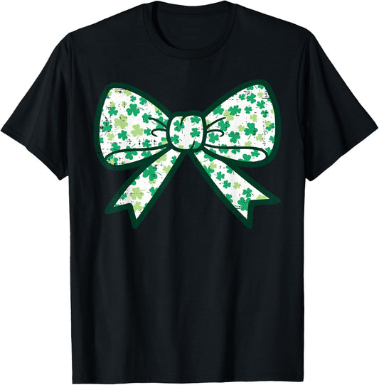 St Patricks Day Bow Ribbon Saint Paddys Girls Kids Women T-Shirt - T-Shirt | Black