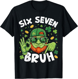 Funny St Patricks Day 67 Boys Kids Leprechaun Six Seven Bruh T-Shirt - T-Shirt | Black
