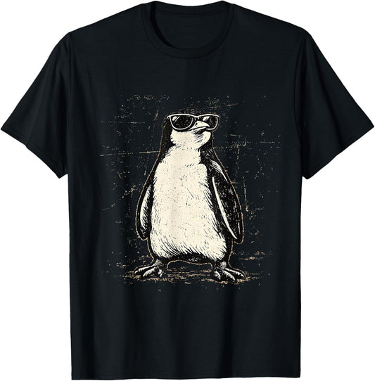 Cool Penguin Wearing Sunglasses Vintage Animal Humor Design T-Shirt - T-Shirt | Black