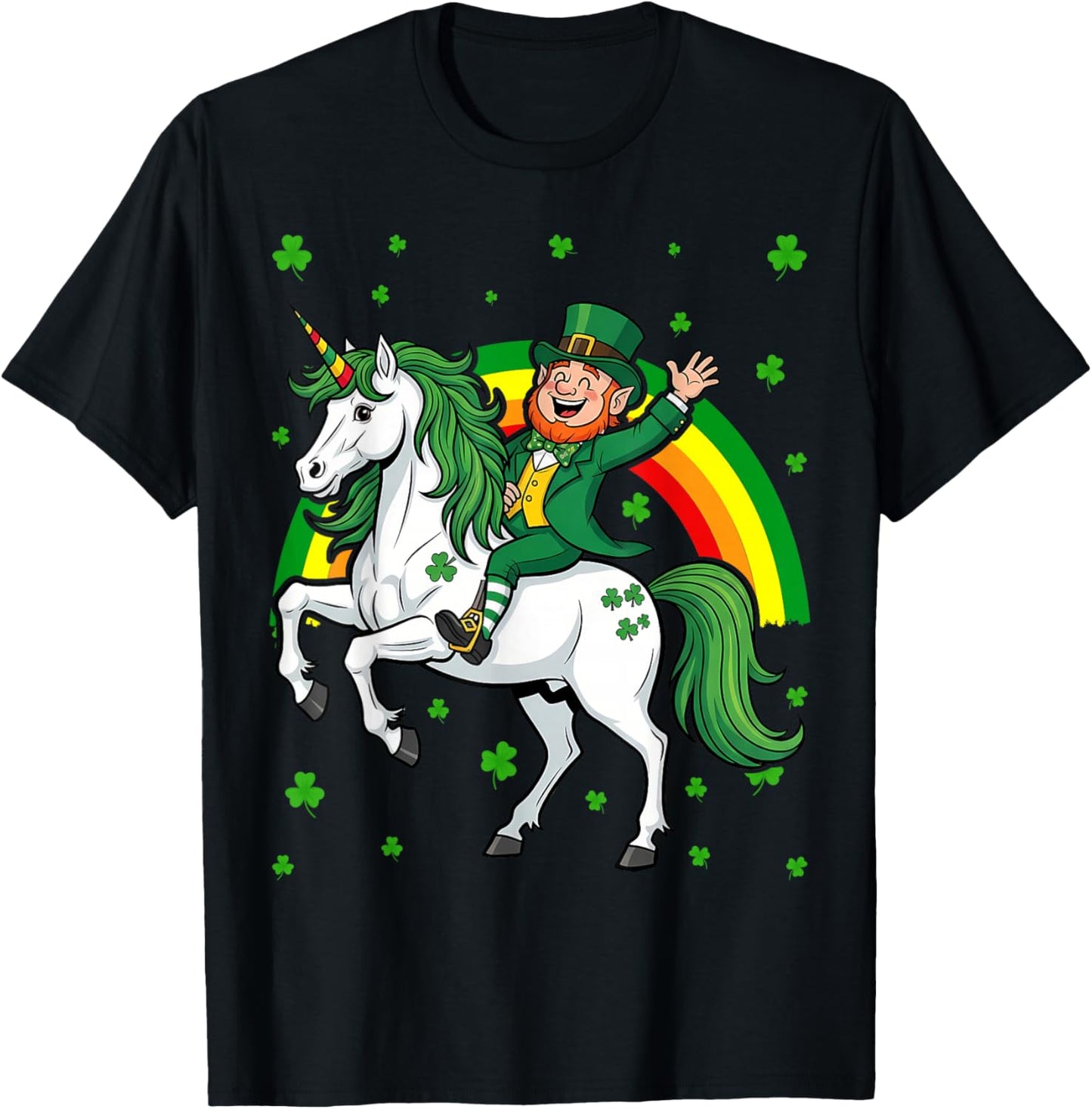 Leprechaun Riding A Magical St Patrick's Day Unicorn T-Shirt - T-Shirt | Black
