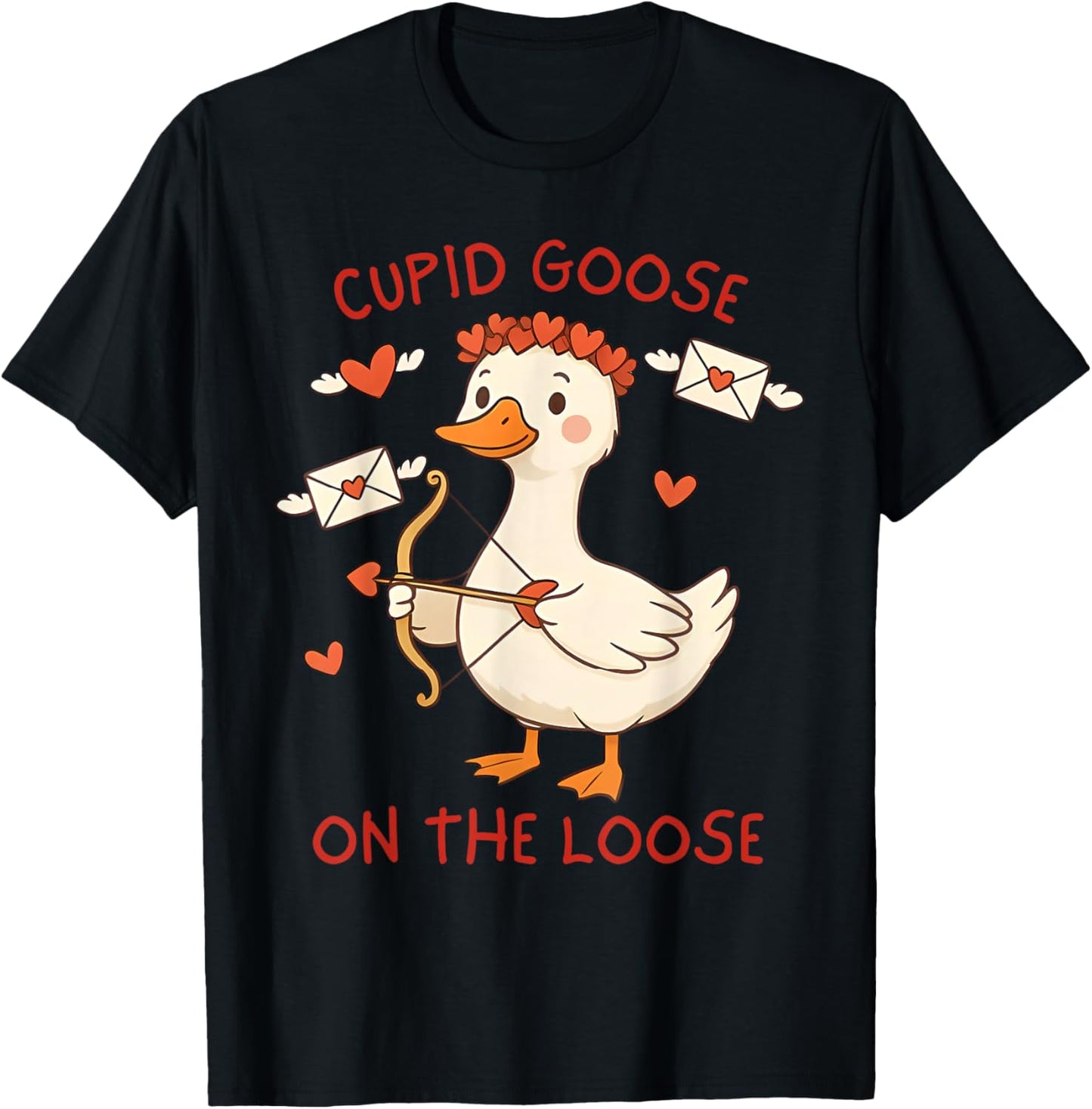 Cupid Goose On The Loose Funny Valentines Day Men Women Kids T-Shirt - T-Shirt | Black