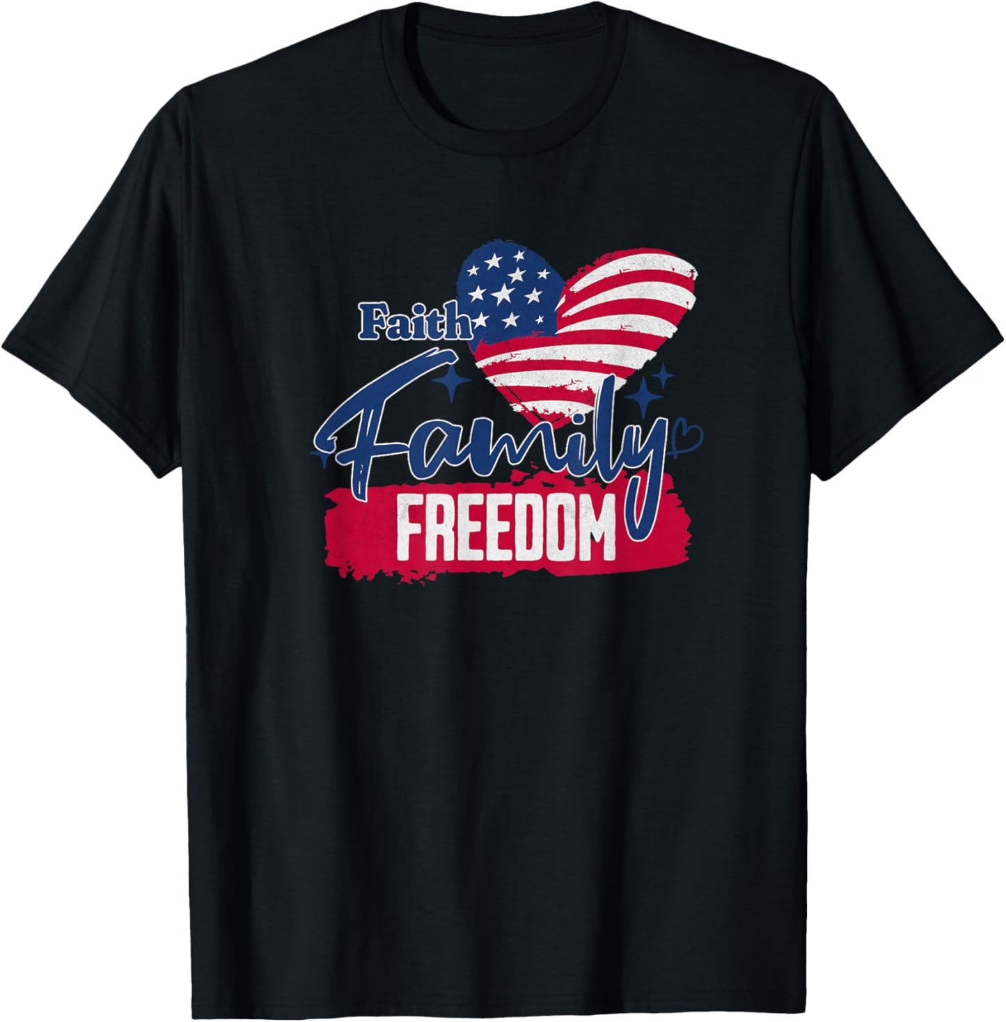 Faith Family Freedom American Flag T-Shirt - T-Shirt | Black