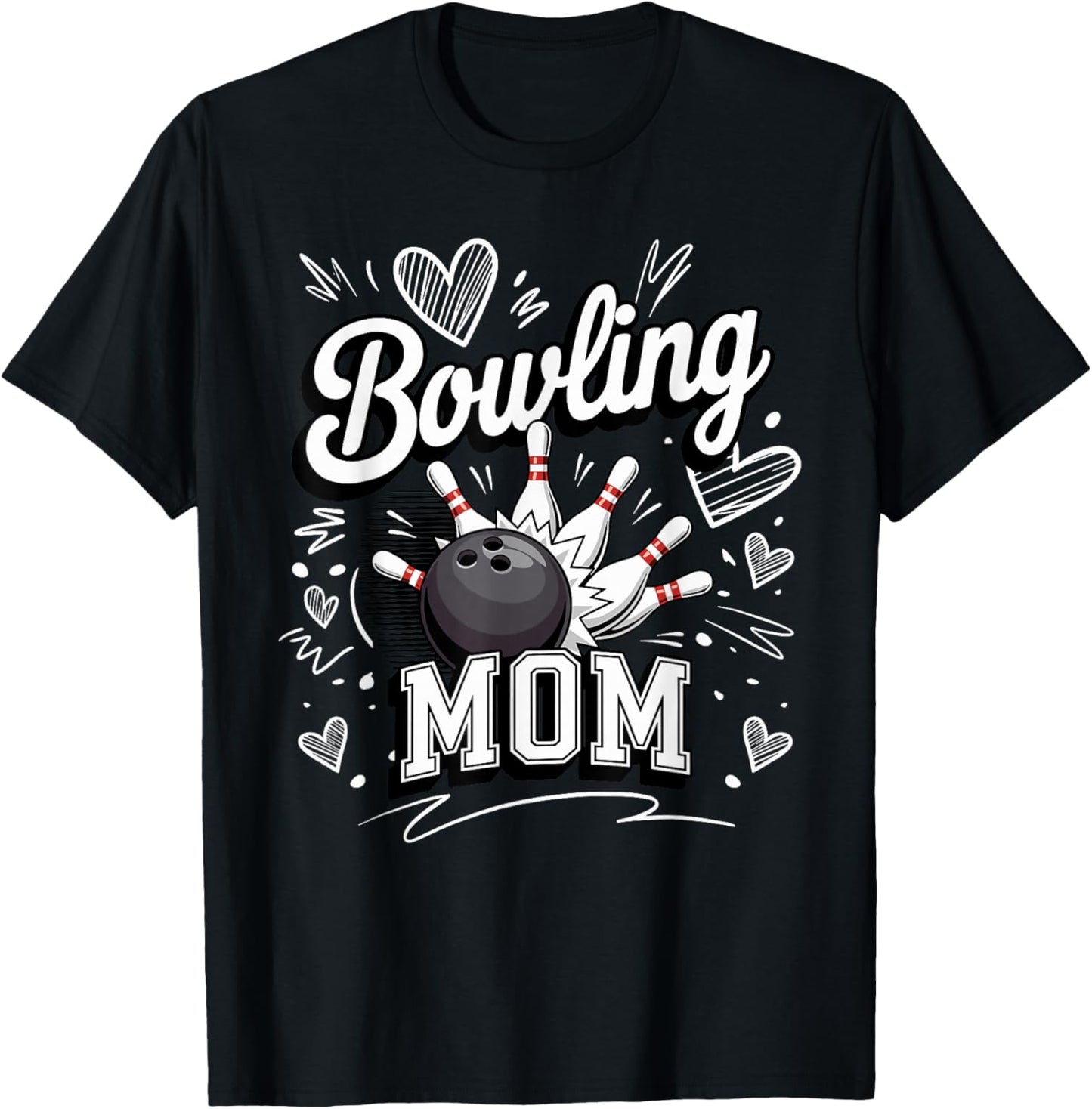 Bowling Mom Heart Pins Funny League Mothers Day T-Shirt - T-Shirt | Black