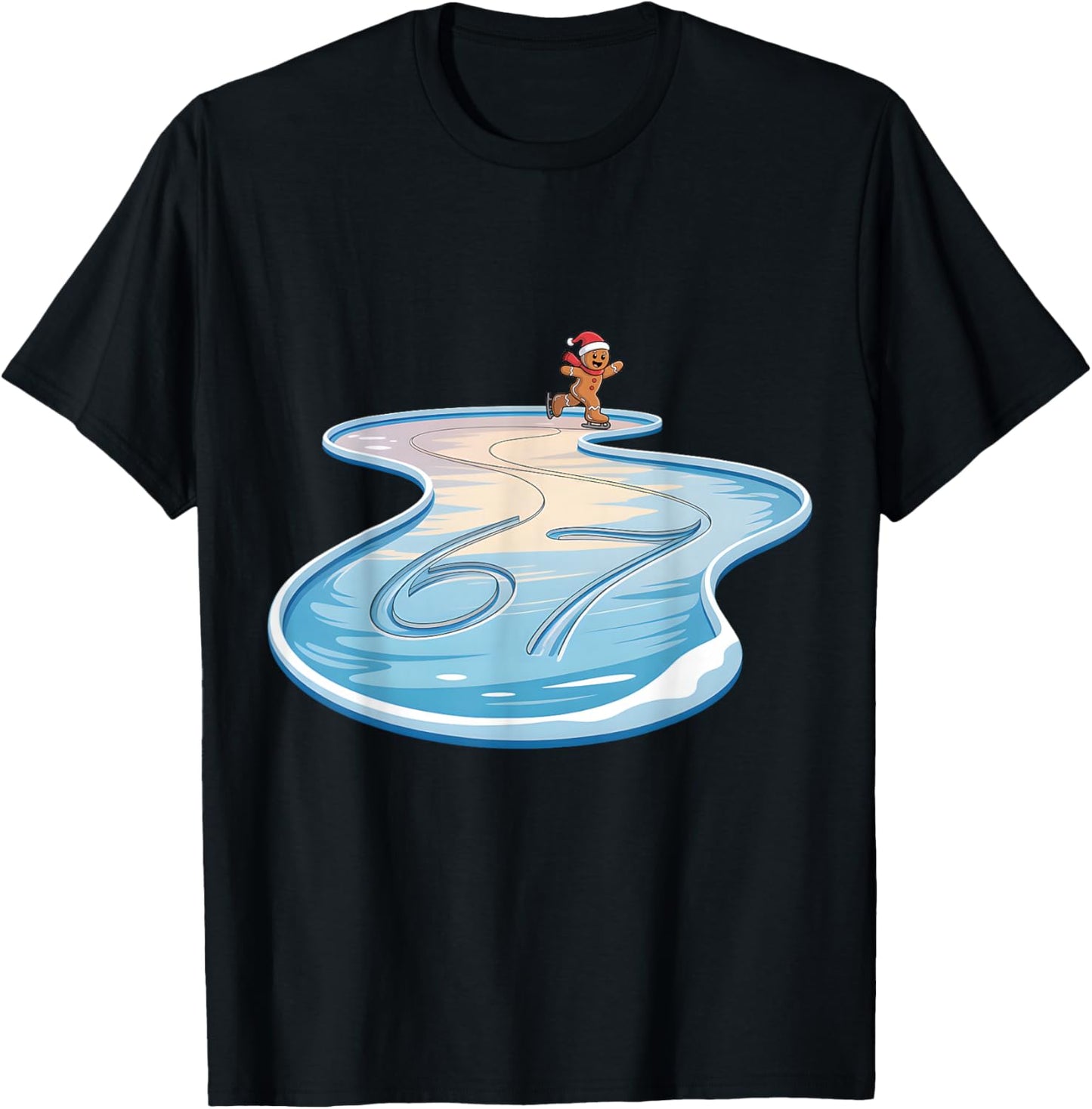 67 Christmas Gingerbreadman Ice Skating 6 7 Meme Xmas 67 T-Shirt - T-Shirt | Black