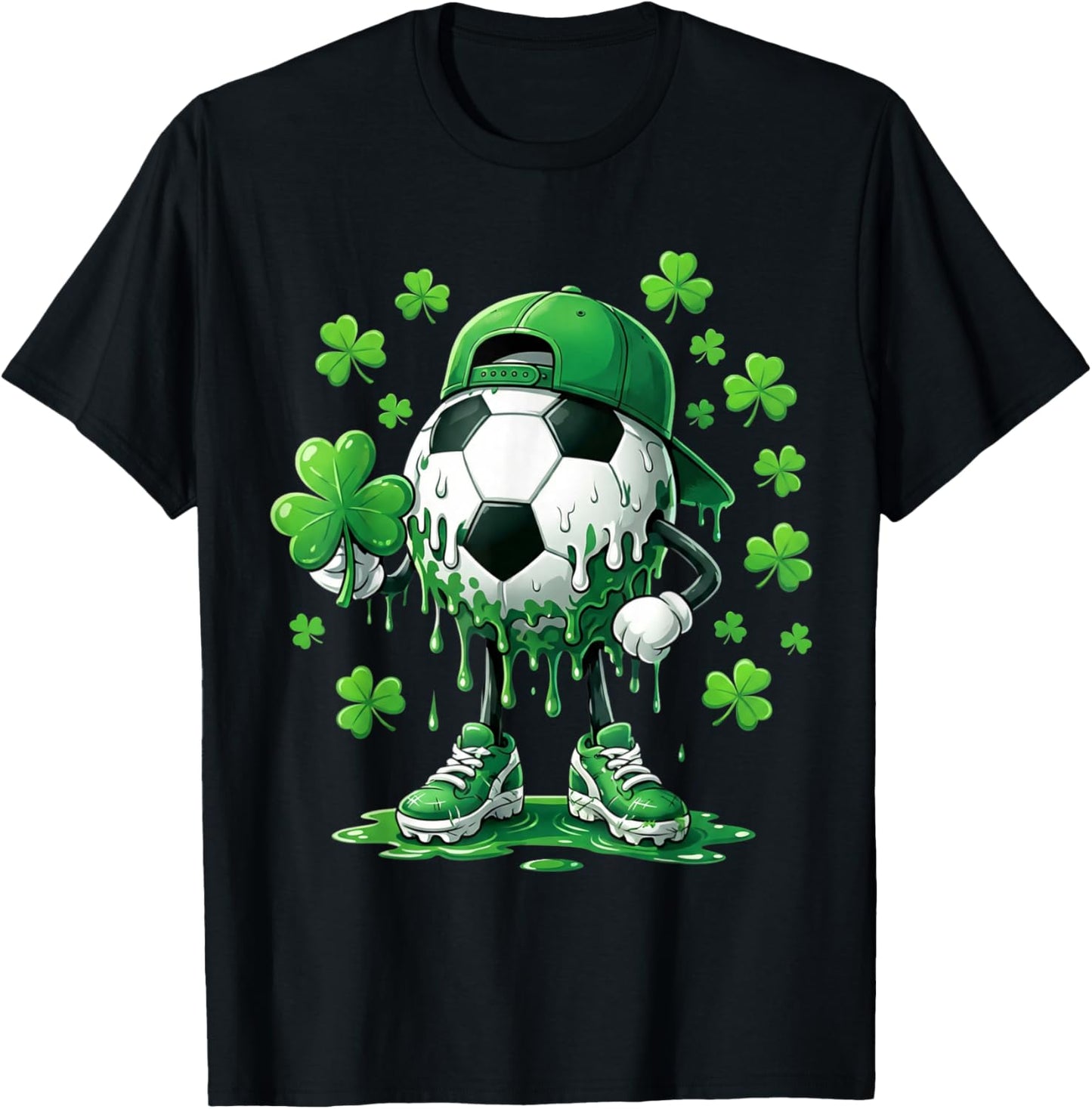 Saint Patrick Soccer Ball Guy with Clover for Players T-Shirt - T-Shirt | Black