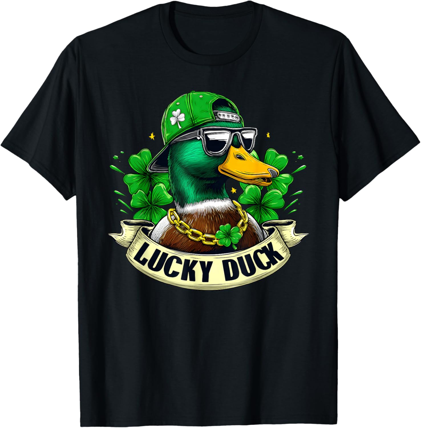 St Patricks Day Lucky Duck Mallard Shamrock Men Women Kid T-Shirt - T-Shirt | Black