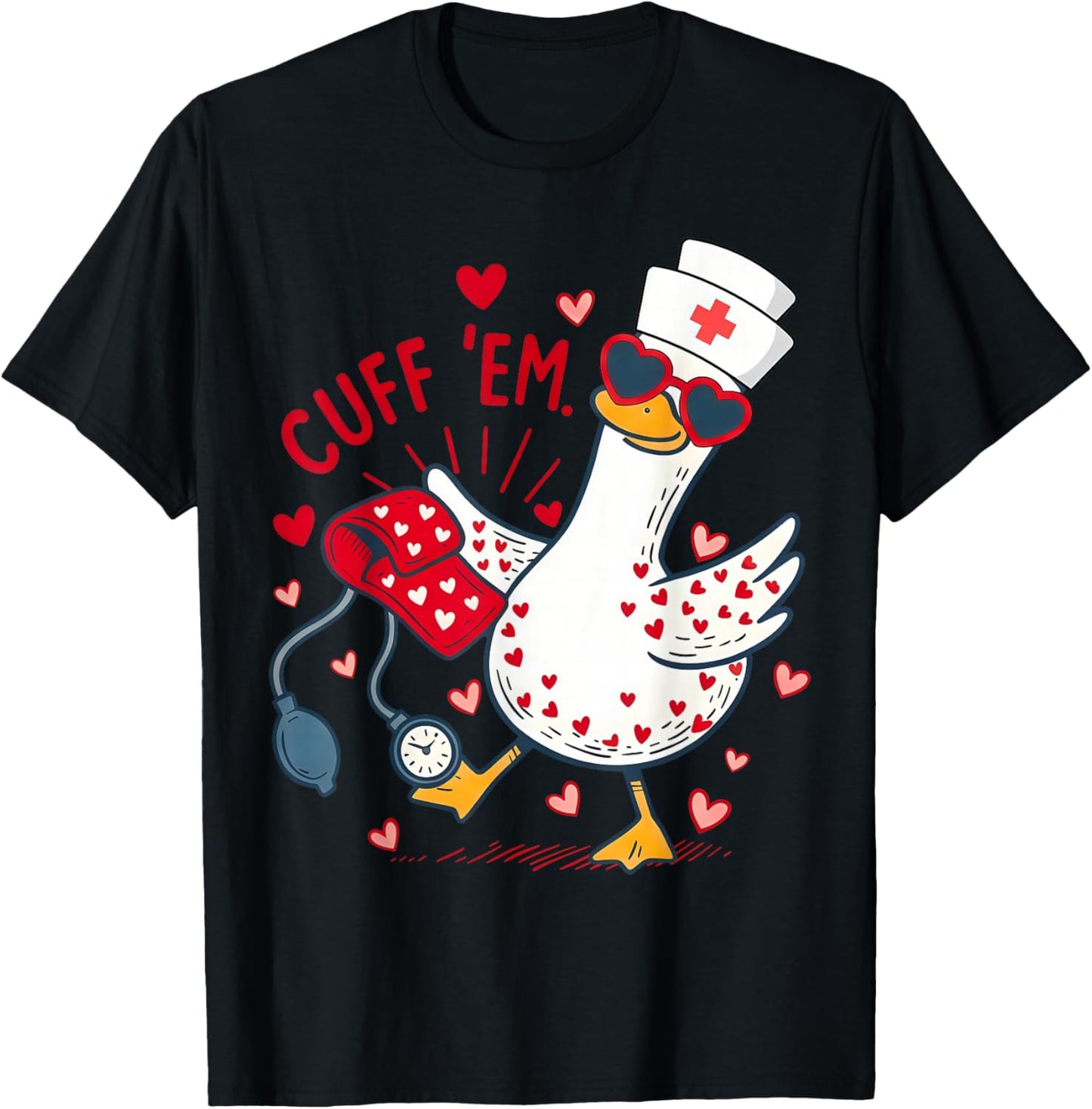 Cuff 'Em Cupid Goose Valentine Nurse Practitioner RN Nursing T-Shirt - T-Shirt | Black