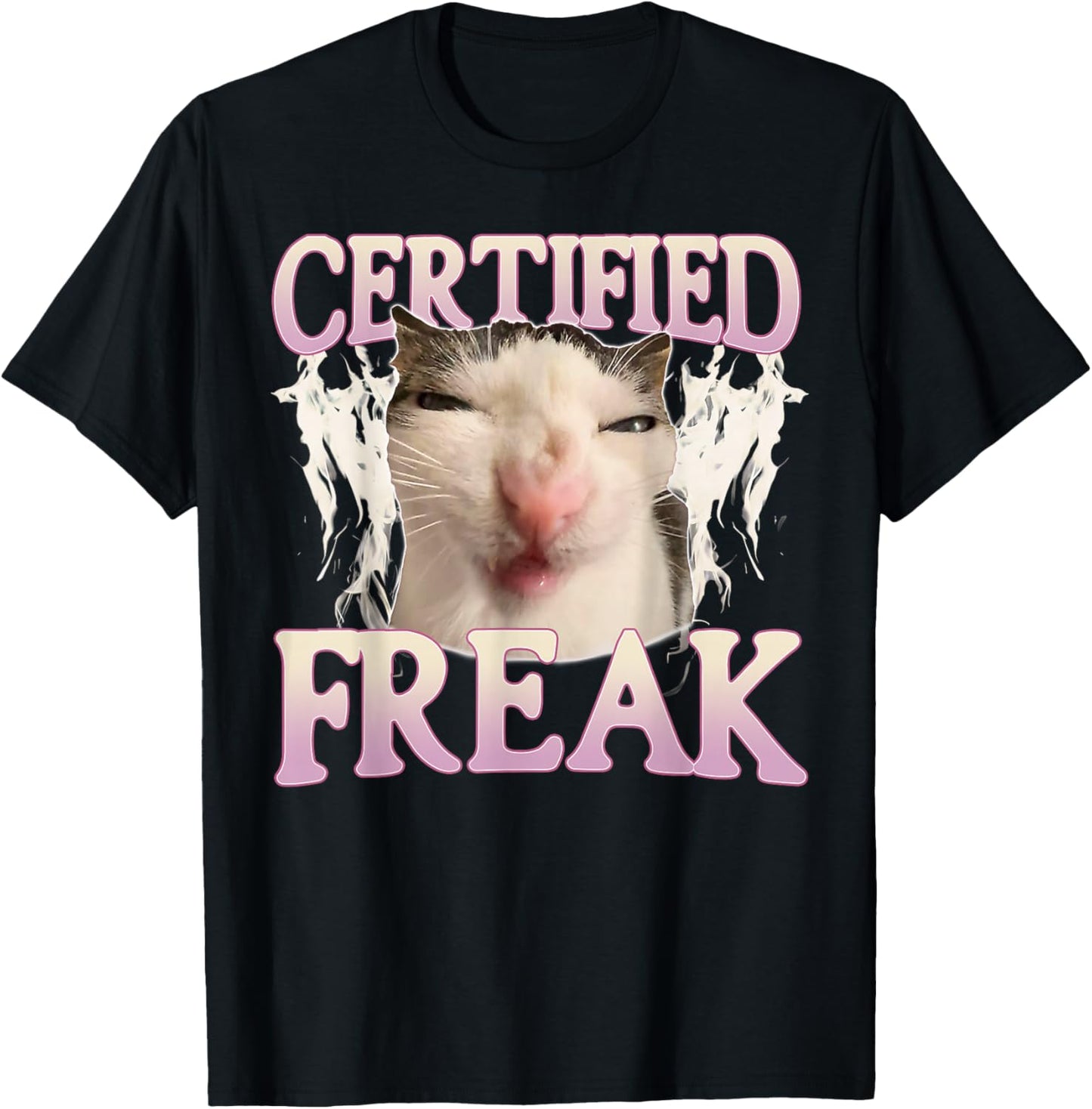 Certified Freak Eat Cement Funny Cat Meme Vintage Humor Cat T-Shirt - T-Shirt | Black