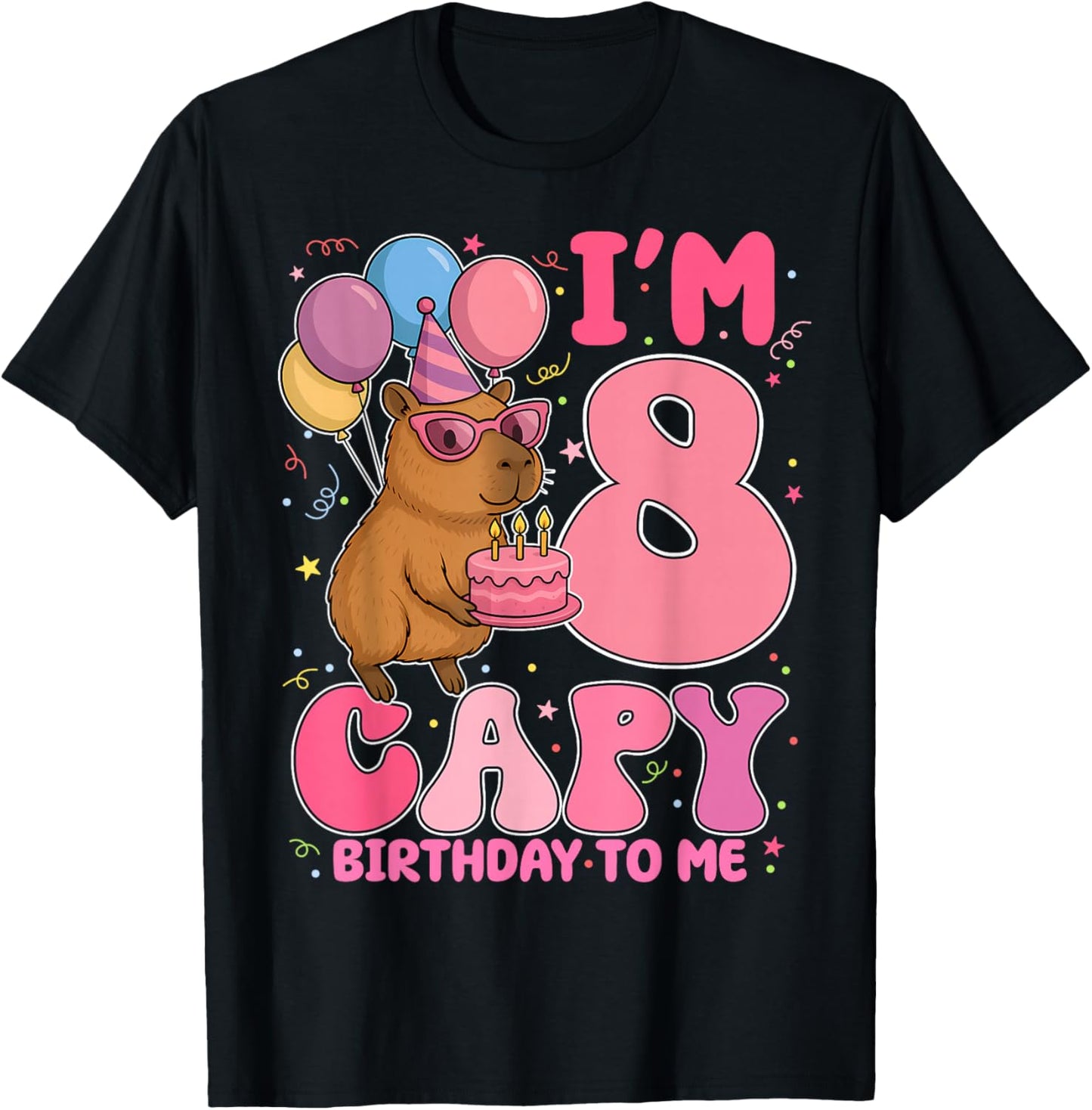 8 Years Old Capy Birthday to Me 8th Birthday Capybara T-Shirt - T-Shirt | Black