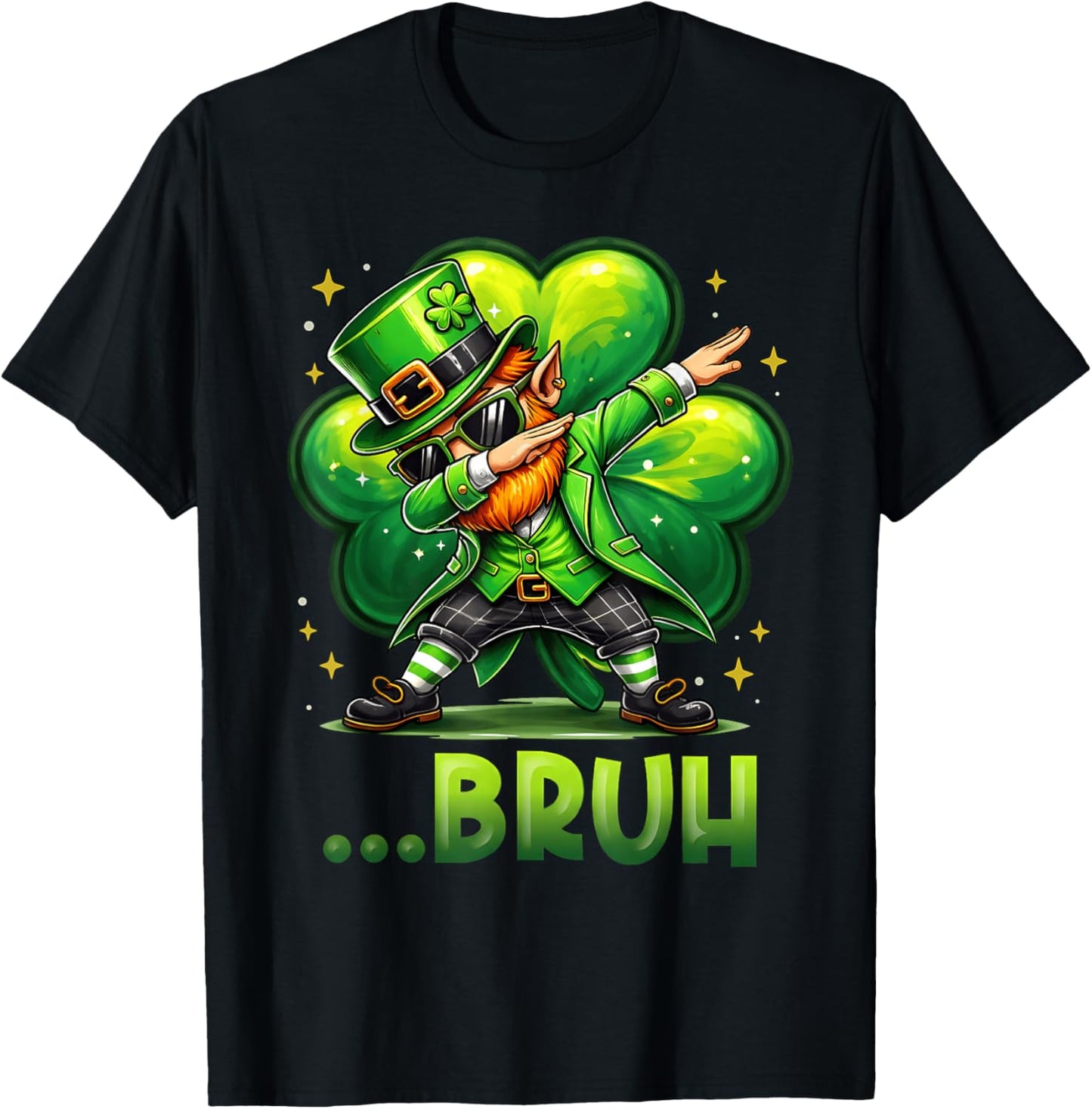 Funny St Patrick's Day Bruh Dabbing Leprechaun Shamrock T-Shirt - T-Shirt | Black