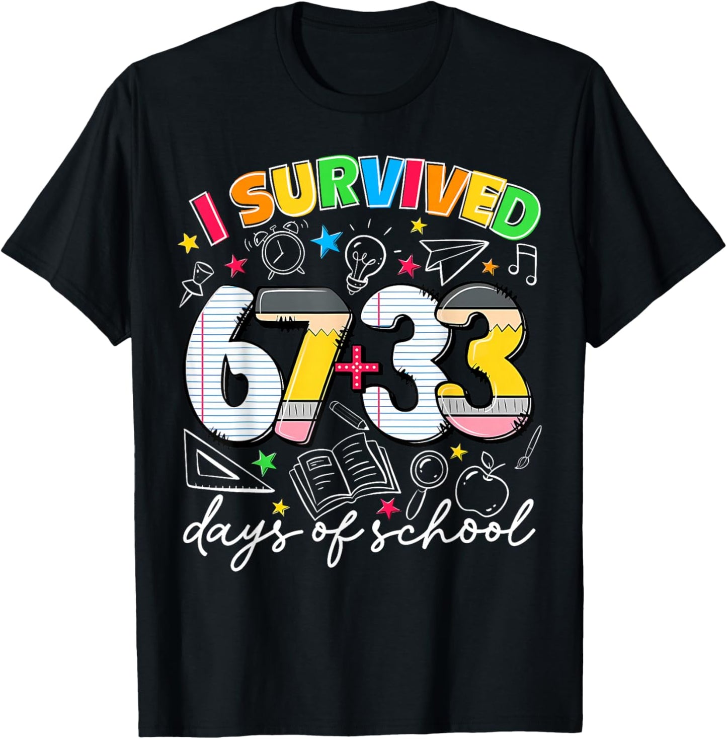 Preppy I Survived 67 + 33 100 Day of School Boy Girl T-Shirt - T-Shirt | Black