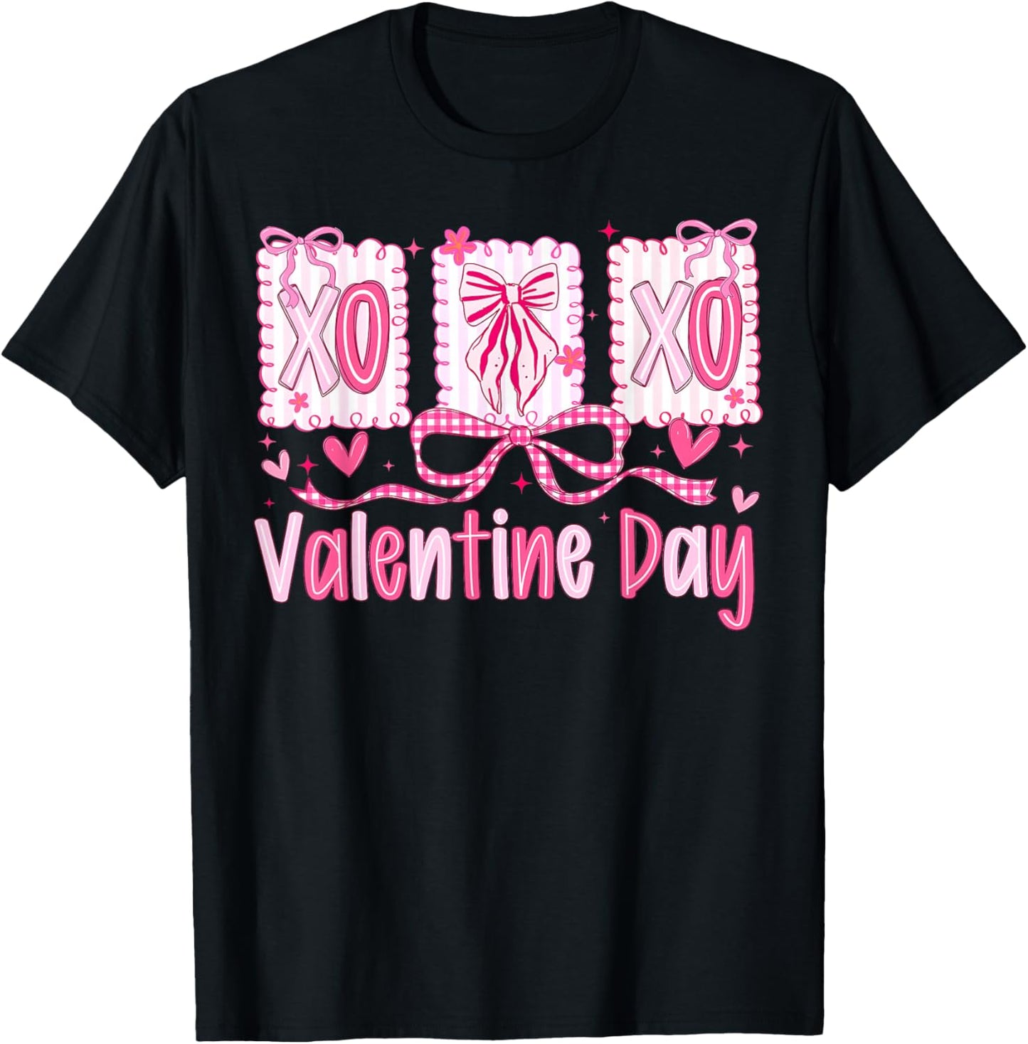 Preppy Valentine XOXO Coquette Bow Hearts Lover Girl Women T-Shirt - T-Shirt | Black