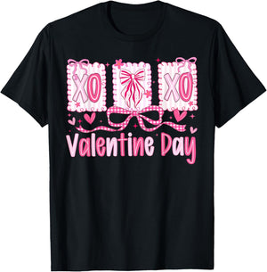 Preppy Valentine XOXO Coquette Bow Hearts Lover Girl Women T-Shirt - T-Shirt | Black