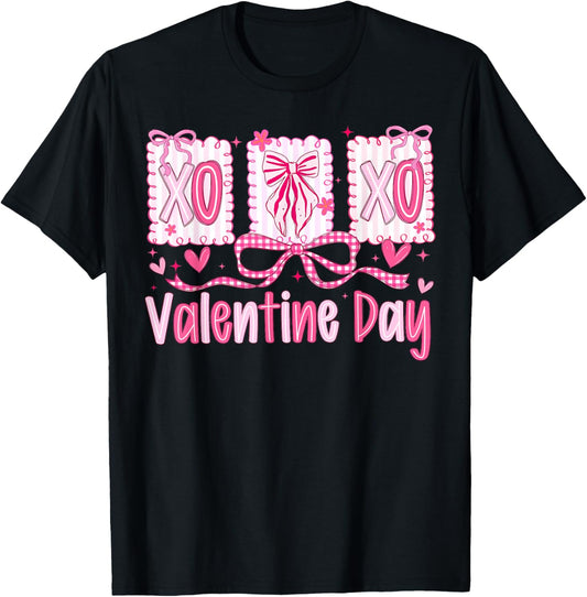 Preppy Valentine XOXO Coquette Bow Hearts Lover Girl Women T-Shirt - T-Shirt | Black