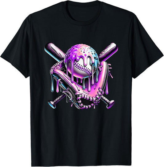 Baseball Drip Ice Cream Respect Drip Purple Baseball Player T-Shirt - T-Shirt | Black