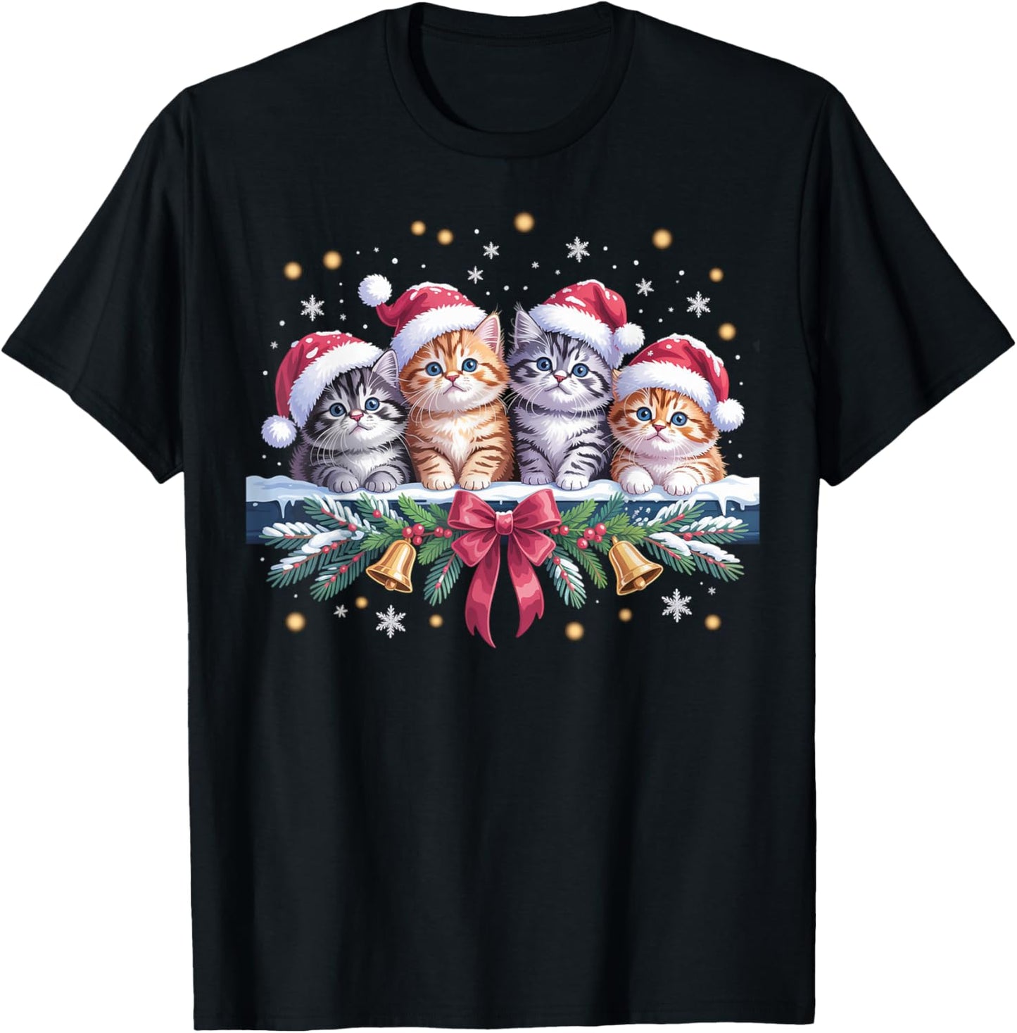 Happy Kittens Christmas Holiday T-Shirt - T-Shirt | Black