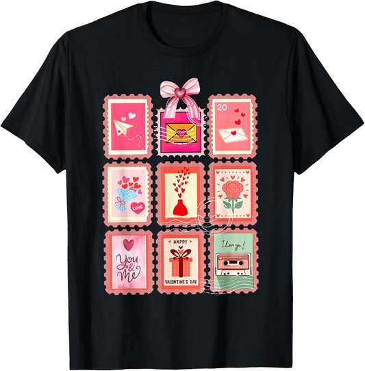 Valentines Stamp Postal Worker Postman Mail Carrier Delivery T-Shirt - T-Shirt | Black