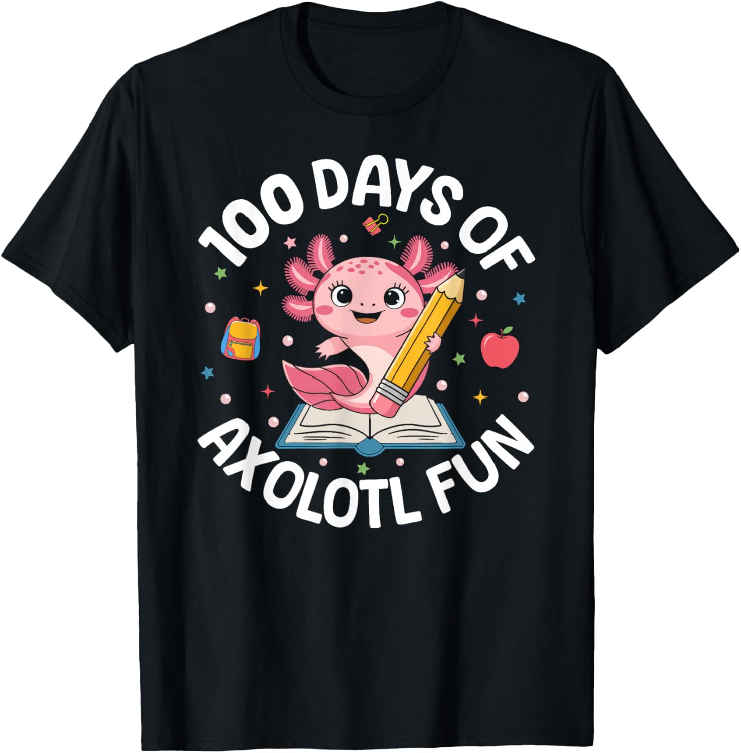 100 Days of Axolotl Fun Boys Girls Kids 100th Day of School T-Shirt - T-Shirt | Black