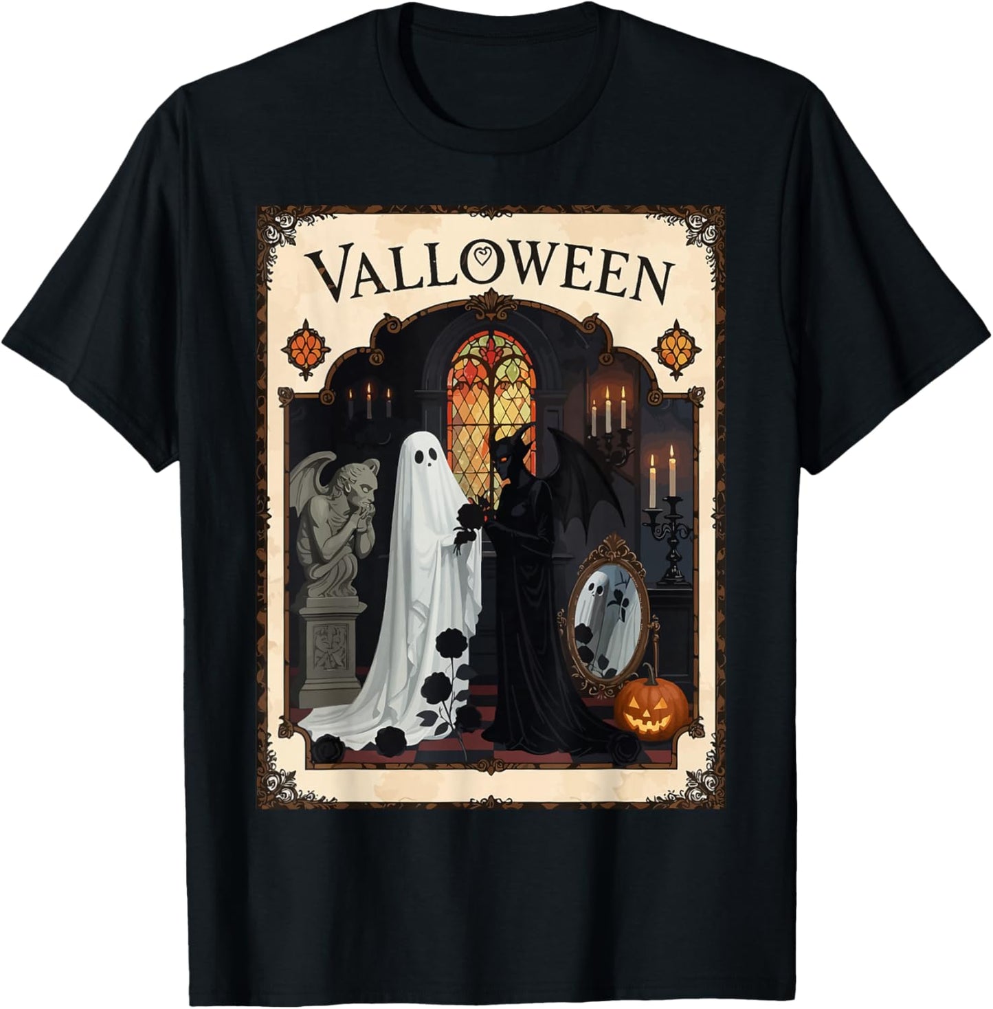 Valloween Ceremony Ghost and Robed Figure T-Shirt - T-Shirt | Black
