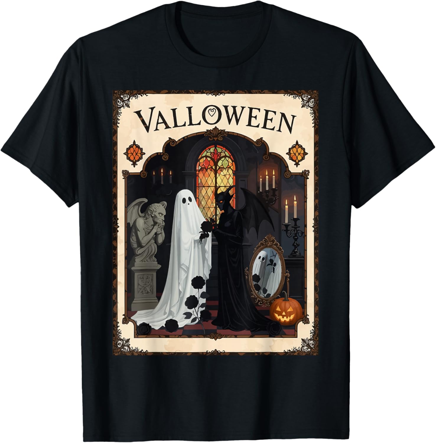 Valloween Ceremony Ghost and Robed Figure T-Shirt - T-Shirt | Black