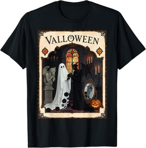 Valloween Ceremony Ghost and Robed Figure T-Shirt - T-Shirt | Black