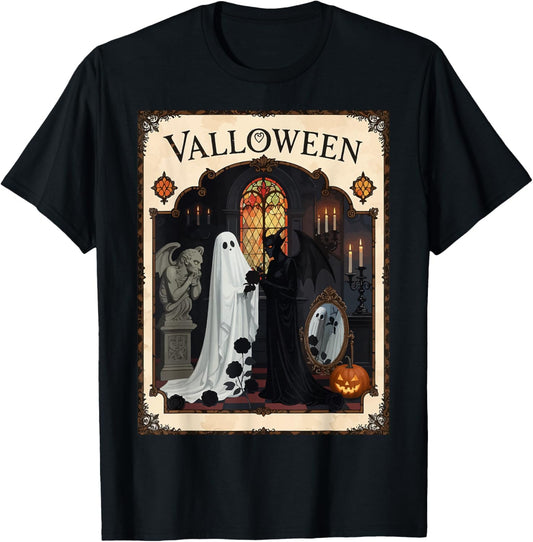 Valloween Ceremony Ghost and Robed Figure T-Shirt - T-Shirt | Black