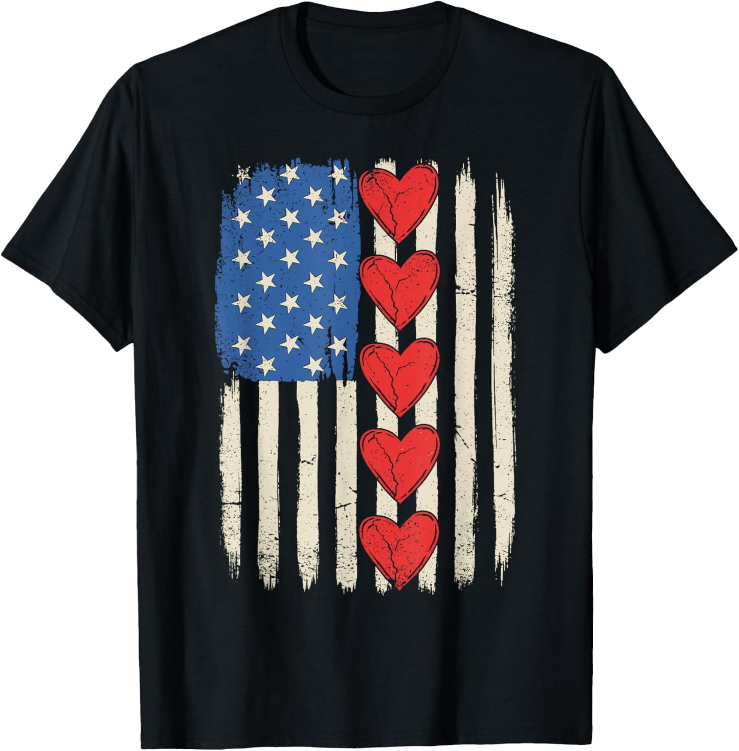 Retro USA Flag Hearts Valentines Day Women Kids T-Shirt - T-Shirt | Black