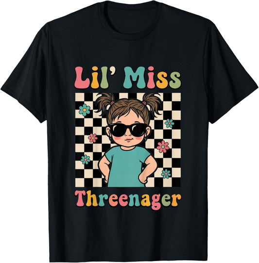 3rd Birthday Girl Sassy Toddler Lil Miss Threenager T-Shirt - T-Shirt | Black