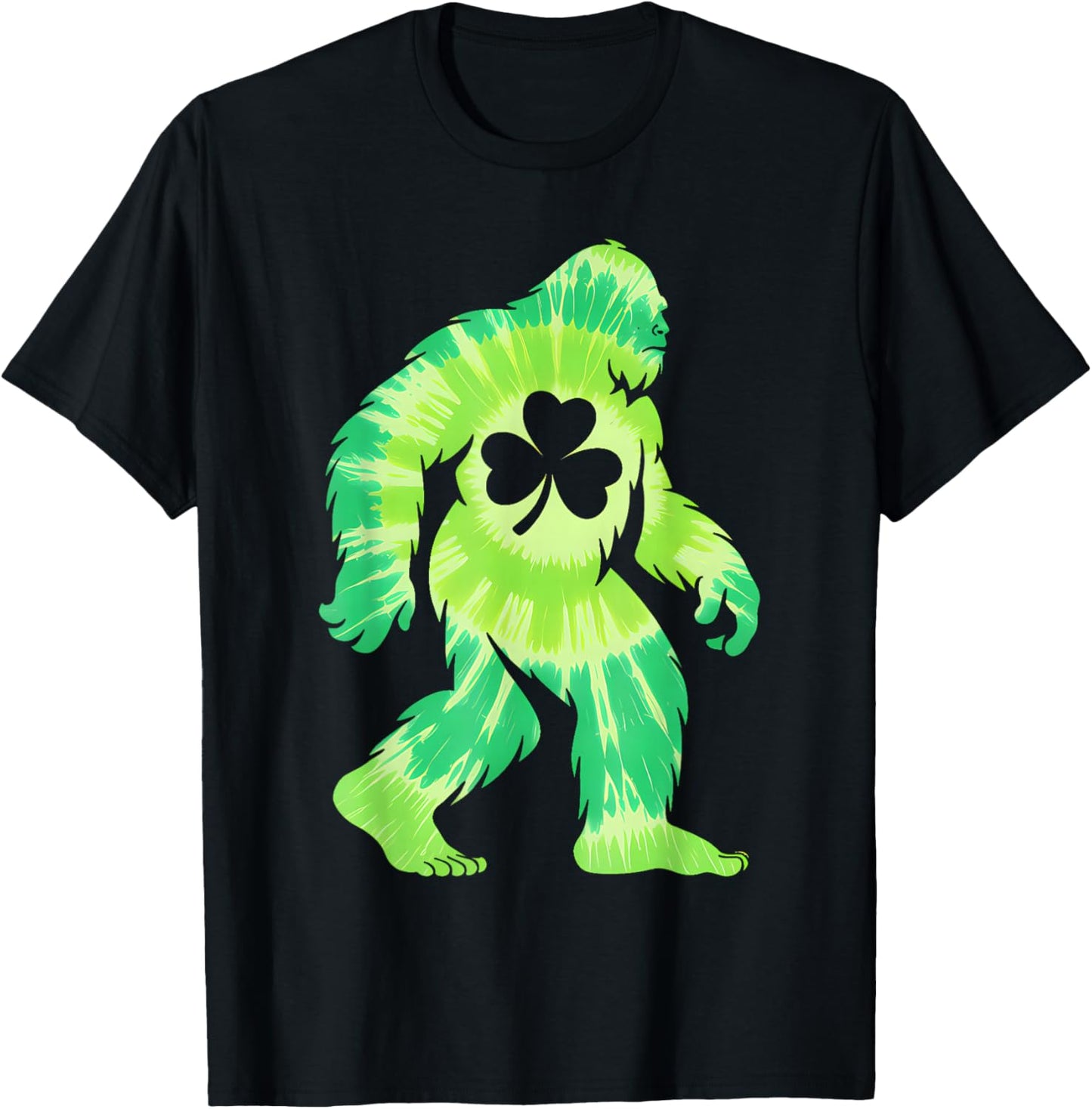 St Patricks Day Tie Dye Bigfoot Sasquatch Shamrock Irish T-Shirt - T-Shirt | Black