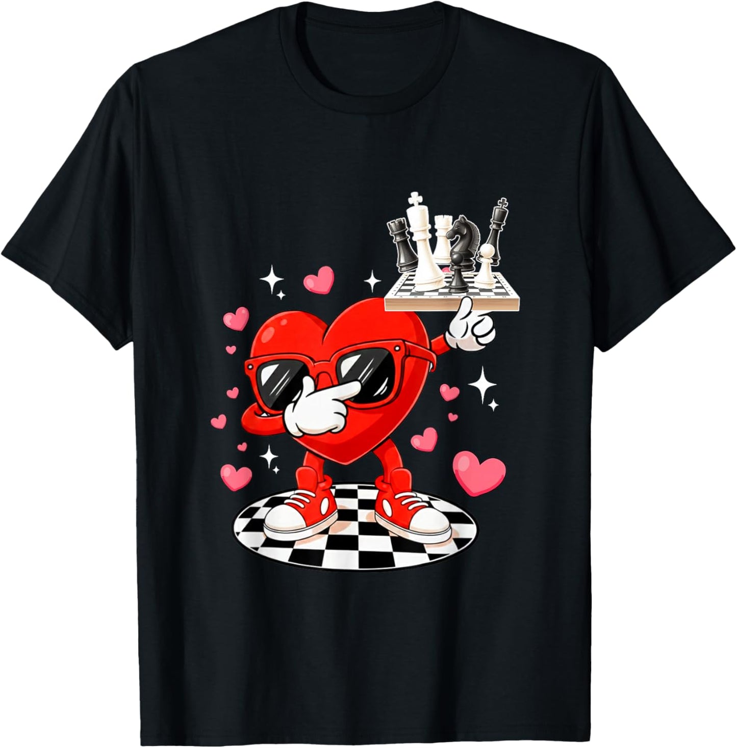 Dabbing Heart Sunglasses Valentine Chess Player Team T-Shirt - T-Shirt | Black