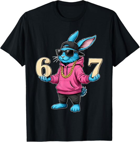 Funny Easter Day Bunny 6 7 Six Seven Meme Men Boy Kid T-Shirt - T-Shirt | Black