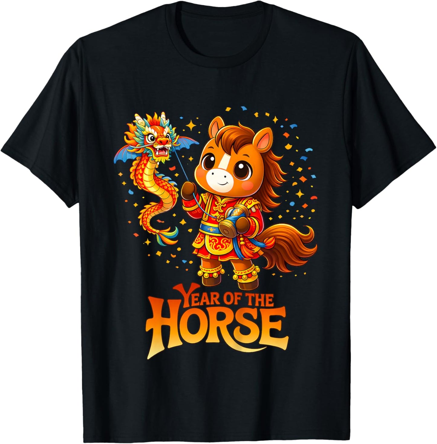 Kids Year of The Horse 2026 Chinese Dragon Lunar New Year T-Shirt - T-Shirt | Black