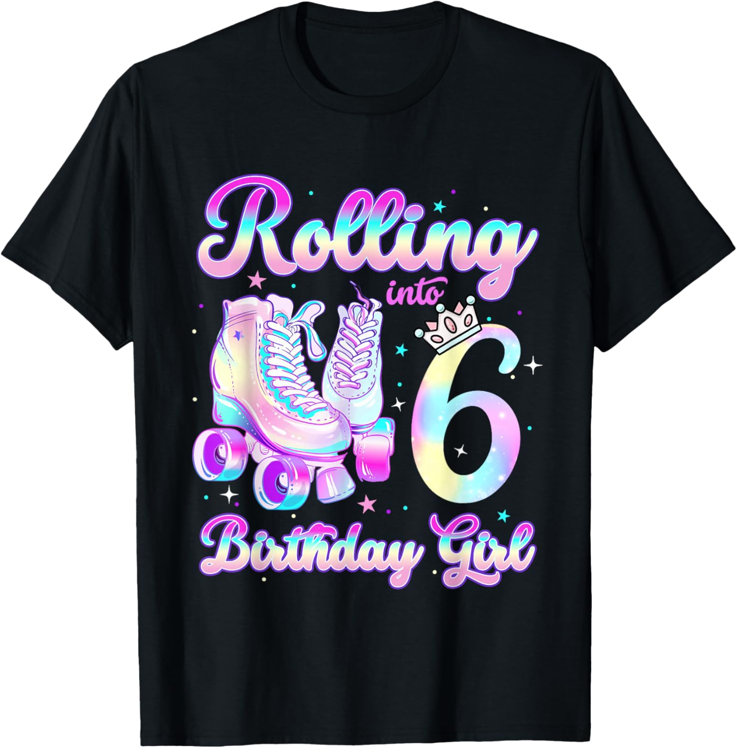 Kids Rolling Into 6 Roller Skating 6th Birthday Girls Party T-Shirt - T-Shirt | Black