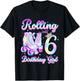 Kids Rolling Into 6 Roller Skating 6th Birthday Girls Party T-Shirt - T-Shirt | Black