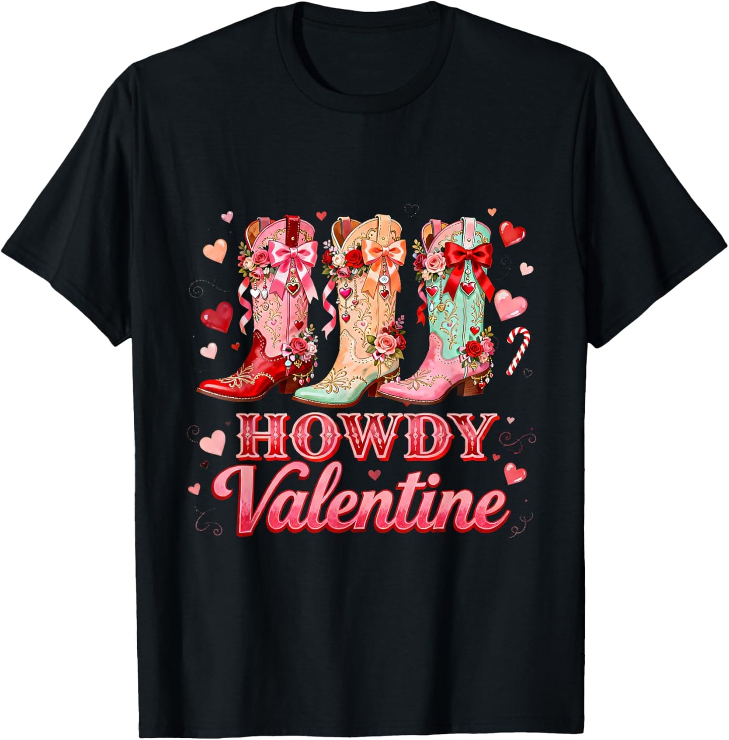Howdy Valentine Cowgirl Boots Western Love Design T-Shirt - T-Shirt | Black
