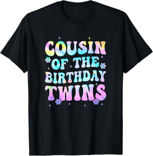 Cousin of The Birthday Twins Girls Kids Party Retro Bday T-Shirt - T-Shirt | Black