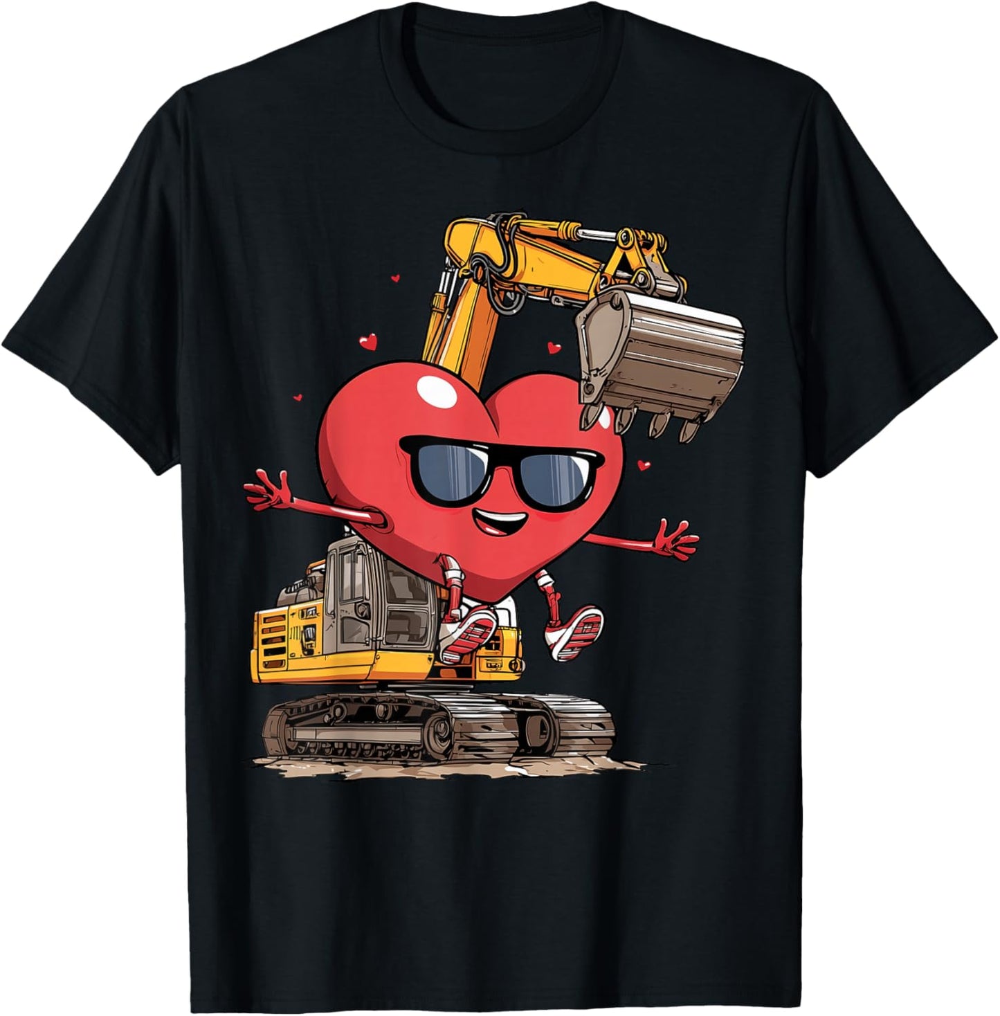 Excavator Heart Operator Construction Truck Valentine's Day T-Shirt - T-Shirt | Black