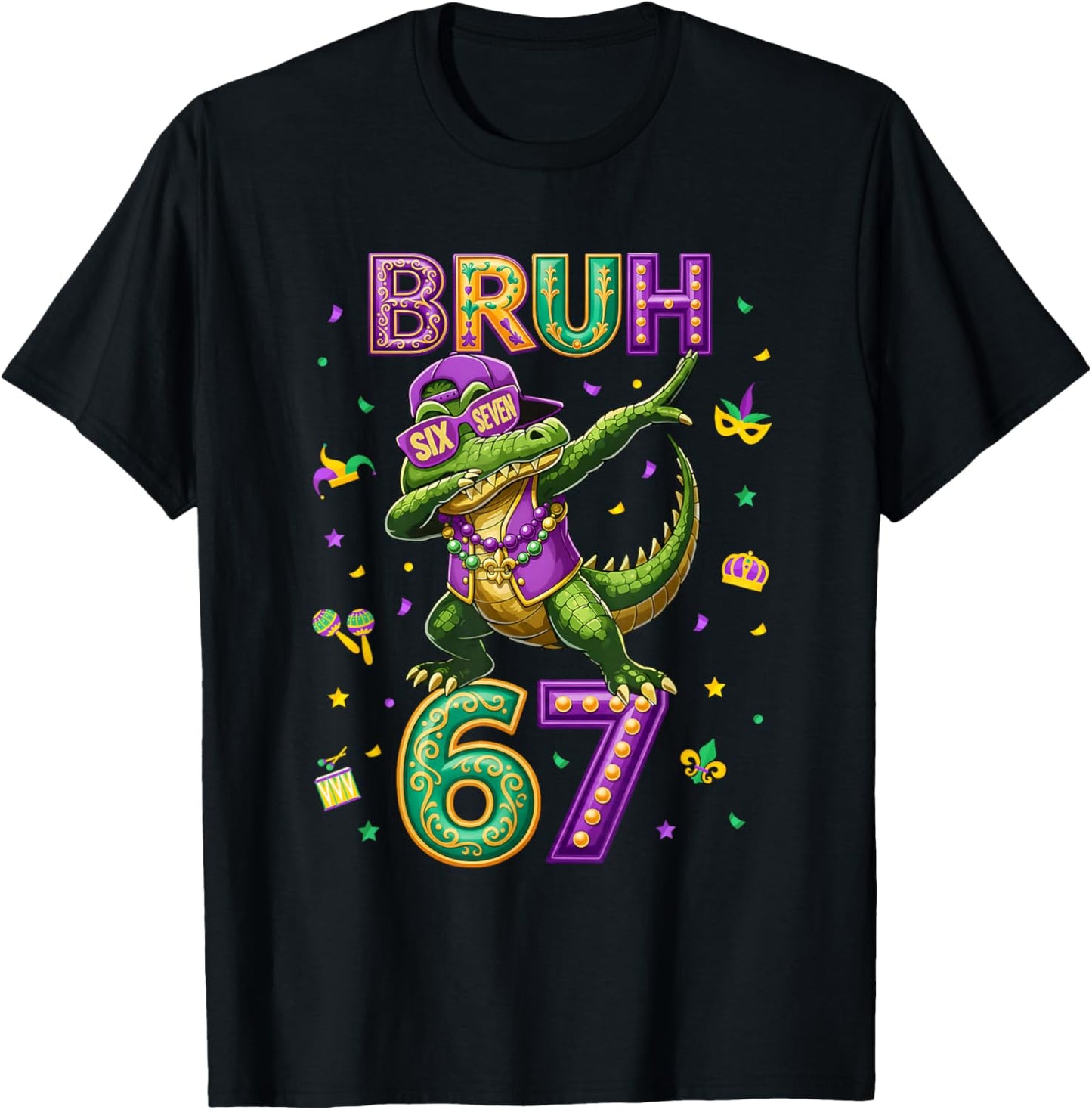 Mardi Gras Six Seven Bruh Mardigator Alligator 6 7 Meme Boys T-Shirt - T-Shirt | Black